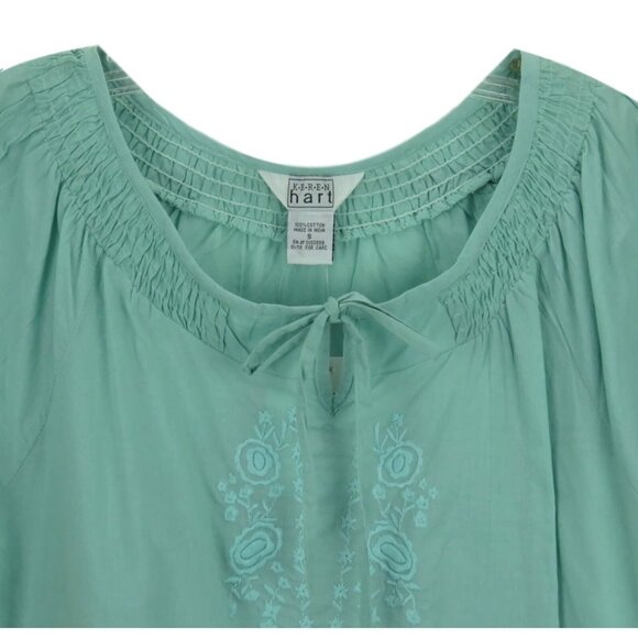 BOHO SmockTop Women Size Small Keren Hart Embroidered Hippie Boho Sage Green - Picture 2 of 8